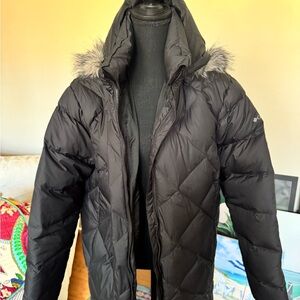 Women’s Black Columbia Quilted Jacket with Faux Fur Hood